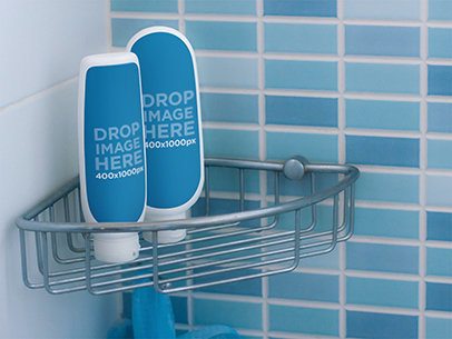 Label Mockup Featuring Two Shampoo Bottles in a Shower