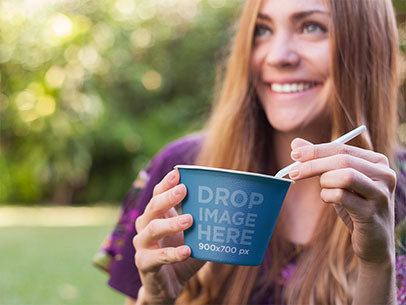 Label Mockup Featuring a Girl Eating a Bowl of Instant Noodle Soup a7250