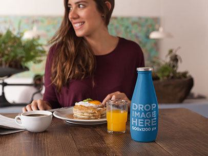 Label Mockup Featuring a Milk Bottle at a Breakfast Table