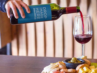 Wine Bottle Label Mockup Template at a Restaurant