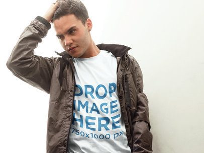 T-Shirt Mockup Featuring a Young Man
