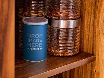 Packaging Mockup Featuring a Coffee Can in a Cupboard a7170