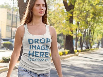Young Woman Crossing the Street Tank Top Mockup