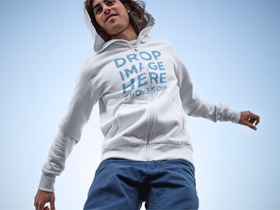 Hoodie Mockup Featuring a Young Man Jumping a8970