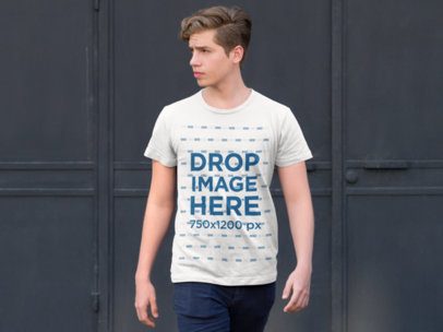 T-Shirt Mockup of a Young Man on the Street