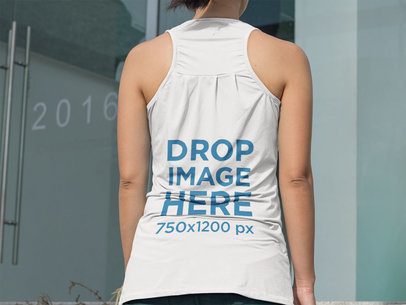 Back of a Woman Wearing a Tank Top Template Walking out of her House