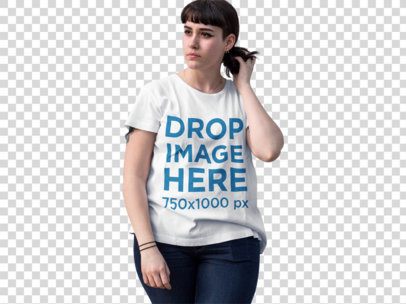 T-Shirt Mockup of a Fashionable Hipster Woman in the Street a9826