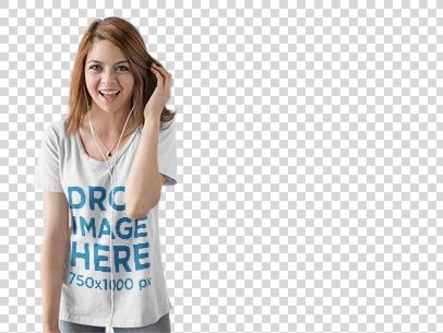 T-Shirt Mockup of a Young Woman Listening to Music 