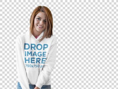 Hoodie Mockup of a Smiling Young Woman in a Photo Studio