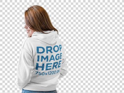 Back of a Woman Wearing a Pullover Hoodie Mockup at a Photo Studio