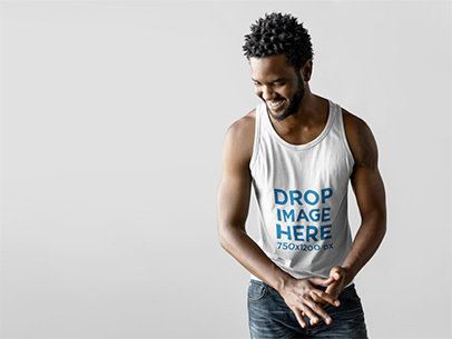 Tank Top Mockup of a Male Model in a Photo Studio