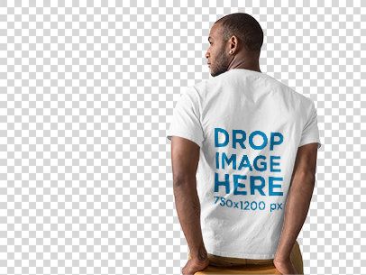 Back of a Man Wearing a Round Neck Tee Mockup Facing a Transparent Backdrop
