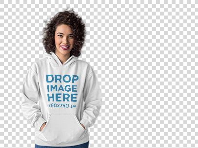 Hoodie Mockup of a Curly-Haired Woman at a Photo Studio