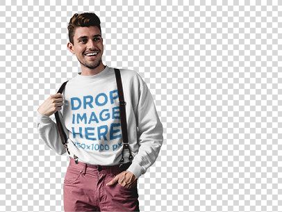 Crewneck Mockup Featuring a Young Man Wearing Suspenders a10006
