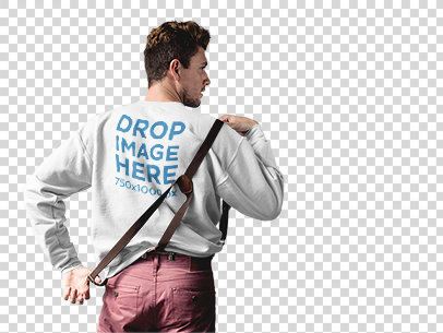 Guy with Suspenders Wearing a Crewneck Sweater Mockup Against a Transparent Backdrop a10006b