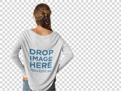 Back of a Woman Wearing a Long Sleeve Tee Mockup Facing a Transparent Backdrop