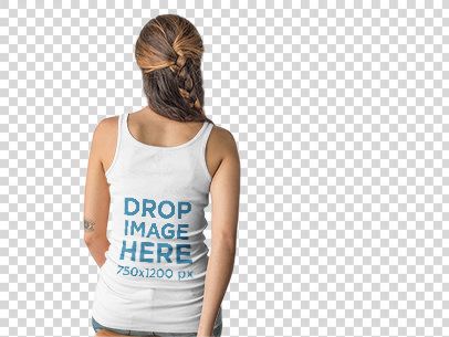 Mockup of the Back of a Blonde Woman Wearing a Tank Top Against a Transparent Backdrop