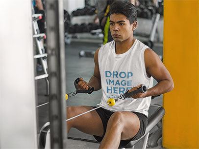 Sleeveless Shirt Mockup of a Man at the Gym Working Out