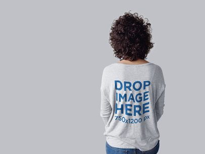 Mockup of the Back of a Curly Woman Wearing a Long Sleeve Tee