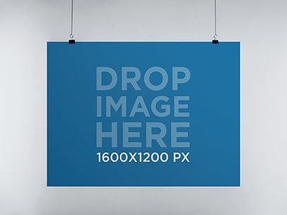 Poster Mockup in Landscape Position Hanging From a Wall
