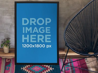 Poster Mockup Leaning Against a Wall in a Stylish Living Room a10404