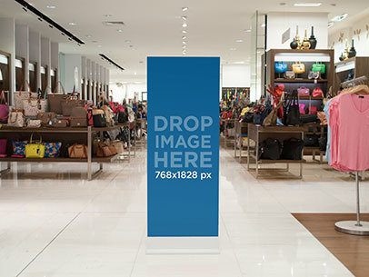 Vertical Banner Mockup at a Department Store a10516