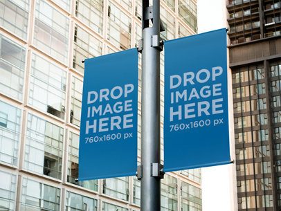 Mockup Template of a Set of Banners Hanging From a Street Lamp