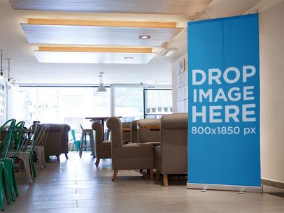 Vertical Banner Mockup Inside a Coffee Shop a10522