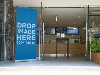 Vertical Banner Mockup at a Restaurant's Entrance a10526