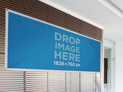 Horizontal Banner Mockup Tied to a Wooden Wall a10630