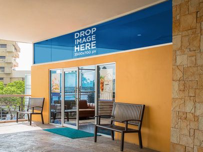 Horizontal Banner Mockup at the Entrance of a Restaurant