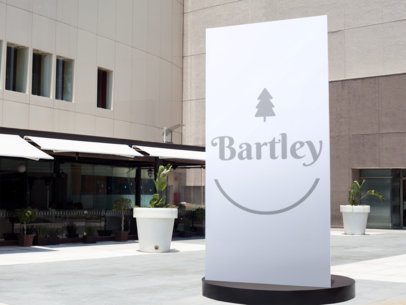 Vertical Banner Mockup Outside a Shopping Mall