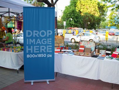 Vertical Banner Mockup in a Street Market