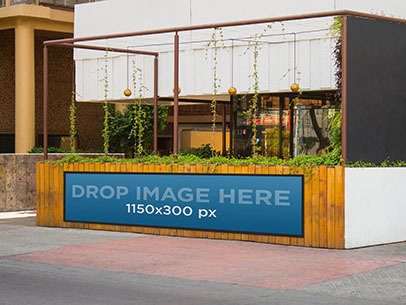 Horizontal Banner Mockup Hanging From a Bar Terrace