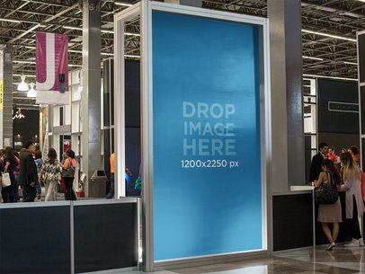 Vertical Banner Mockup at the Entrance of an Expo