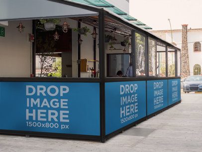 Horizontal Banner Mockup Outside a Local Cafe