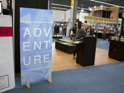 Vertical Banner Mockup at a Beauty Trade Show