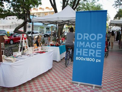 Vertical Banner Mockup in a Street Flea Market