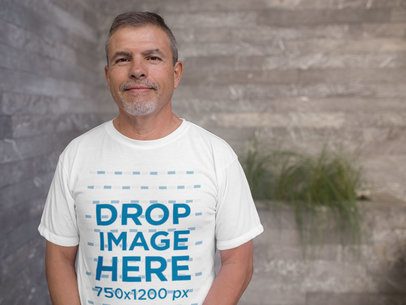 Elder Man Wearing a Round Neck T-Shirt Mockup