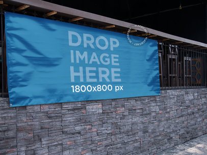 Horizontal Banner Mockup Hanging Outside at a Bar