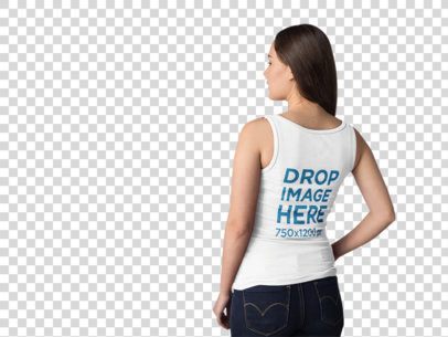 Woman Wearing a Tank Top Mockup from the Back Facing a Transparent Backdrop