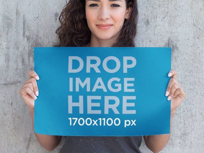 Mockup Template of a Beautiful Woman Holding a Poster