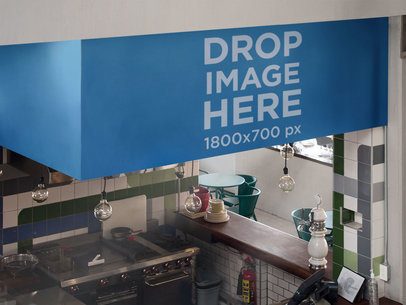 Mockup Template of a Horizontal Banner in a Kitchen
