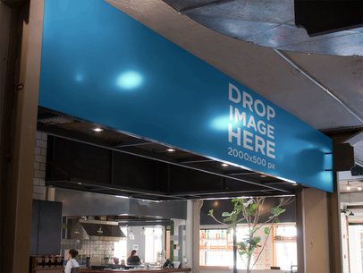 Mockup of a Horizontal Banner at a Coffee Shop