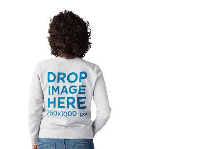 Curly Haired Woman Wearing a Crewneck Sweater Mockup Facing a Transparent Backdrop