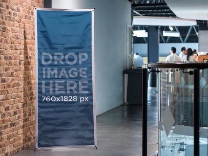 Mockup of a Vertical Banner at a Modern Convention Center