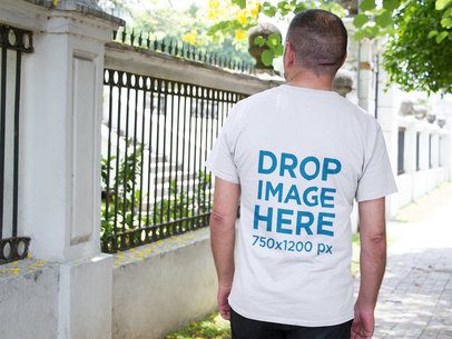 Back of an Elder Man Taking a Break Wearing a T-Shirt Mockup