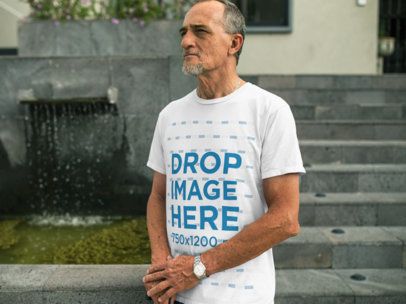 White Senior Man Wearing a T-Shirt in an Urban Space