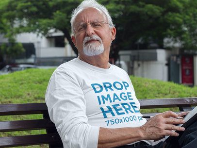 Long Sleeve Tee of an Elder Man Reading the Newspaper