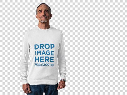 Long Sleeve Tee Mockup of an Elder Man at a Photo Studio